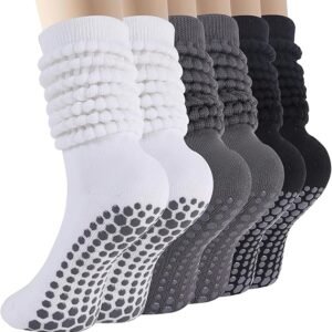 Anti-Slip Pilates Socks – Slouchy Scrunch Grip Socks for Yoga & Fitness